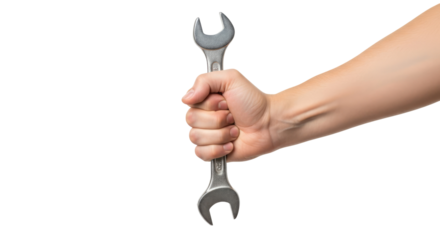 a hand offering a wrench symbol of repair, solutions, and diy projects, isolated on transparent background