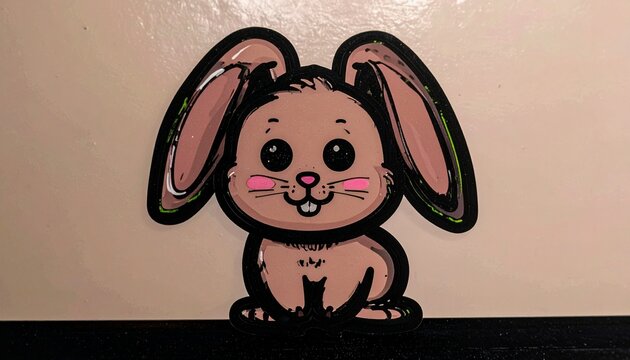 A charming illustration of a cute baby bunny with large, friendly eyes and long floppy ears. Adorable kawaii-style woodland animal character design