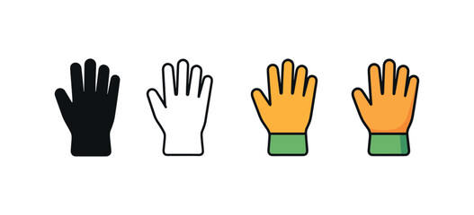 Fototapeta premium Vector icon gardening gloves same pose same proportions four styles black solid glyph outline minimal flat multicolor filled cartoon flat shaded.