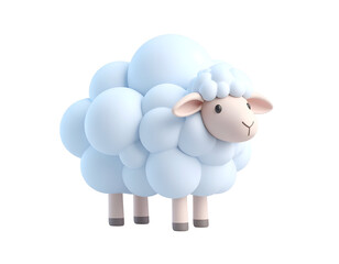 Cute 3D cartoon sheep illustration standing, fluffy white wool texture, isolated animal graphic