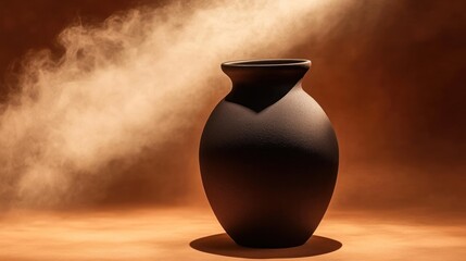Serene vessel in earthen tones a meditative study of form and light on rustic backround