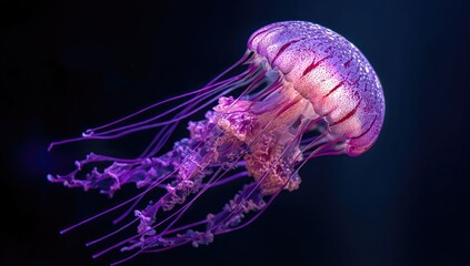 Vibrant purple jellyfish against dark backdrop