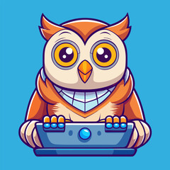 Cartoon owl gamer character with controller vector icon