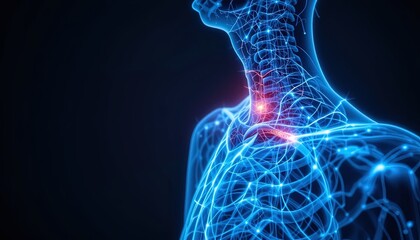 Human anatomy with nerves highlighted in blue and red for medical educational content creation and health campaigns