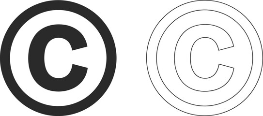 Black filled copyright symbol and outlined copyright sign vector illustration, intellectual property rights icon, creative license design, legal protection concept, trademark registration symbol