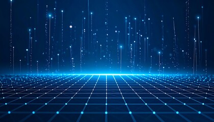 Abstract digital grid, glowing lines and points