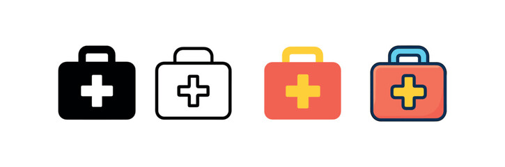 Obraz premium Vector icon first kit same pose same proportions four styles black solid glyph outline minimal flat multicolor filled cartoon flat shaded.