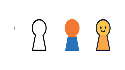 Vector icon keyhole same pose same proportions four styles black solid glyph outline minimal flat multicolor filled cartoon flat shaded.