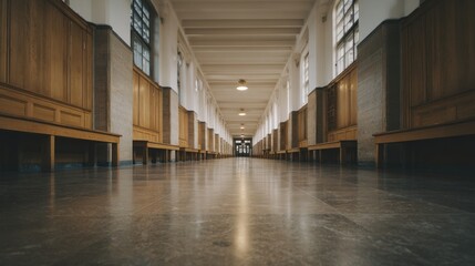 Symmetrical corridor in an educational establishment with a calm ambiance
