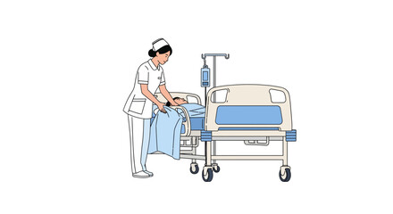 A compassionate nurse attends to a patient in a hospital bed, ensuring comfort and care with a gentle touch and professional demeanor