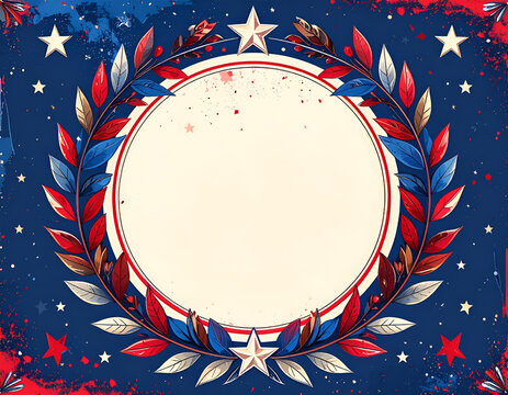 Raster blank template with laurel wreath, bold red and blue frame