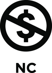 No commercial use symbol, non commercial creative commons license sign, dollar currency prohibited icon vector illustration for copyright, digital rights, usage restriction