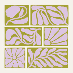 Abstract groovy floral illustration. Modern trendy Matisse style. Hand drawn design for wallpaper, wall decor, print, postcards, covers, textile.