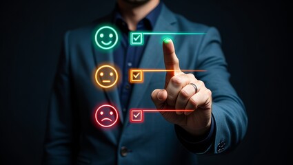 Customer satisfaction survey online feedback form with happy sad and neutral faces