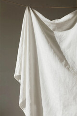 Fototapeta premium Wash-finished linen drapes. Interior. Countryside. Hometown. A tranquil home.