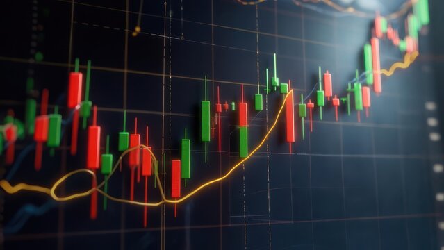 Abstract 3D candlestick chart showing market trends