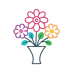 Fototapeta premium Birthday Bouquet Outline Colorful Mixed Flowers
