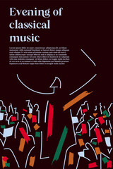 Modern Abstract Poster for a Classical Music Concert. Vector Flyer Template with Conductor and Crowd Illustration.