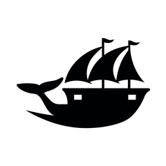 Whaling Ship Black Silhouette Vector Icon