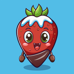 Obraz premium Cute strawberry covered with sweet chocolate sauce