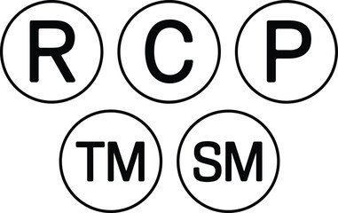 Trademark copyright registered patent service mark symbol vector illustration, intellectual property protection icons, legal rights design, brand identity, law regulation concept