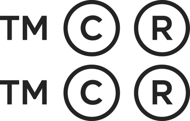 Trademark, copyright, and registered symbol vector illustration, intellectual property protection icons, legal rights, brand ownership, logo security, business identity, design graphic elements