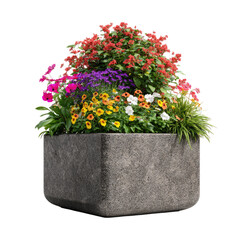 Assorted Red and Purple Flowers in Dark Textured City Planter