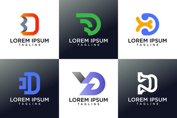 Set of modern monogram letter D logo design template vector. Letter D logo icons