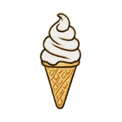 Embroidered Look Doodle of a Swirly Ice Cream Cone, Vintage Style