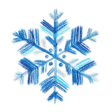Cute Hand-Drawn Blue Snowflake Crayon Doodle Art