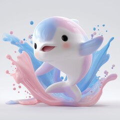 Cute pastel dolphin splashing with pink and blue colors