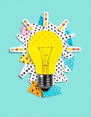 Colorful lightbulb surrounded by paper cutouts