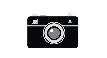 Simplified black and white vintage camera illustration for creative digital storytelling or icon design projects portraying photography tools and