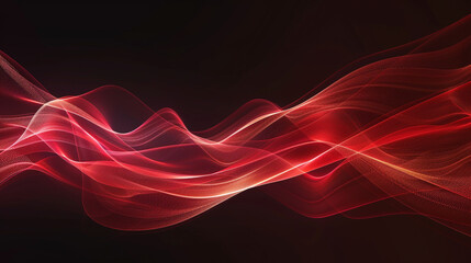 Abstract red waves of glowing energy flowing dynamically across a dark background, symbolizing power, passion, rhythm, creativity, motion, and the captivating beauty of light captured in fluid, ethere