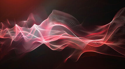 Abstract red waves of glowing energy flowing dynamically across a dark background, symbolizing power, passion, rhythm, creativity, motion, and the captivating beauty of light captured in fluid, ethere