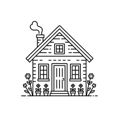 Cozy Cottage House Line Art Illustration Home Sweet Home