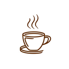 Continuous Brown Line Art Coffee Cup with Steam on Black Background