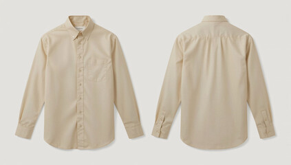 Light brown long-sleeved shirt with collar, front and back