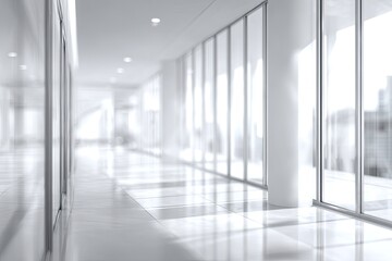 Empty modern hallway with glass walls
