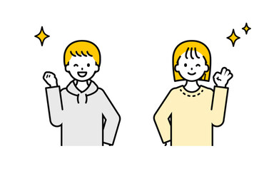 シンプルな私服のこどもの男女_うれしい