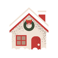 Cute Christmas winter house. Vector geometric illustration of traditional holiday decor