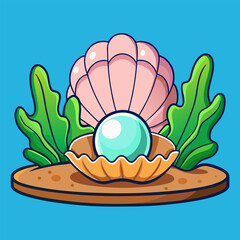 pearl shell rests among seaweed in ocean