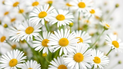 A delicate arrangement of fresh daisies basks in soft daylight against a white backdrop.