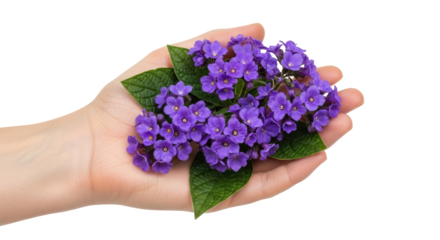 a handful of heavenly hues presenting exquisite purple flowers, natures gentle embrace, isolated on transparent background