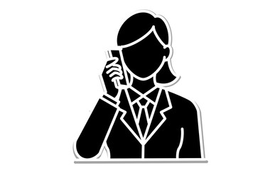 スマホで通話する女性ビジネスパーソンのアイコンイラスト