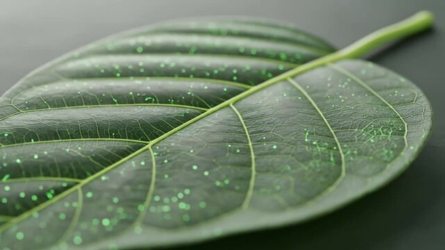 Close-up of a vibrant green leaf with intricate details.