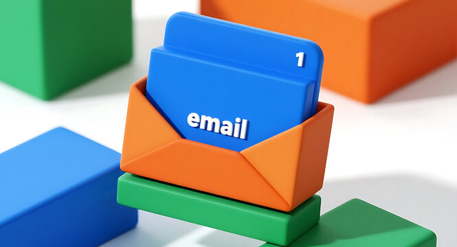 Colorful office supplies arranged on a desk with a focus on a blue envelope containing an orange note
