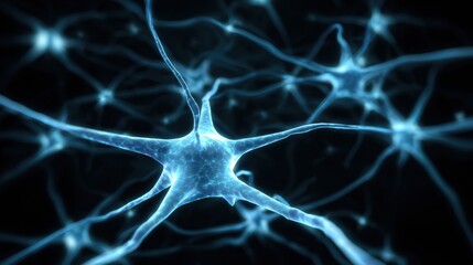 Detailed View of Interconnected Neurons Showcasing Their Structure and Synaptic Connections in a Dark Background