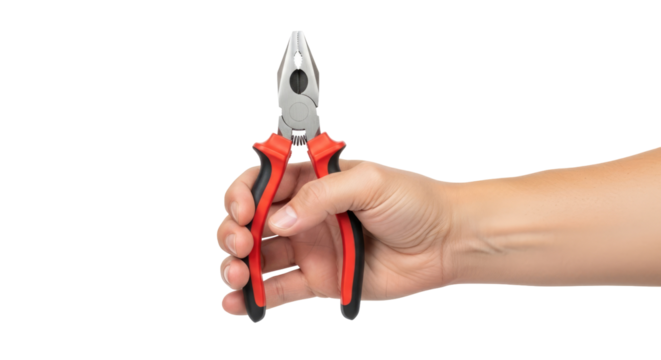 a handy tool red and black pliers, ready for precision work, mastering diy projects, isolated on transparent background