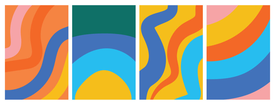 Creative covers or horizontal posters in modern minimal style for corporate identity, branding, social media advertising, promo. Modern layout design template with dynamic colorful overlay lines